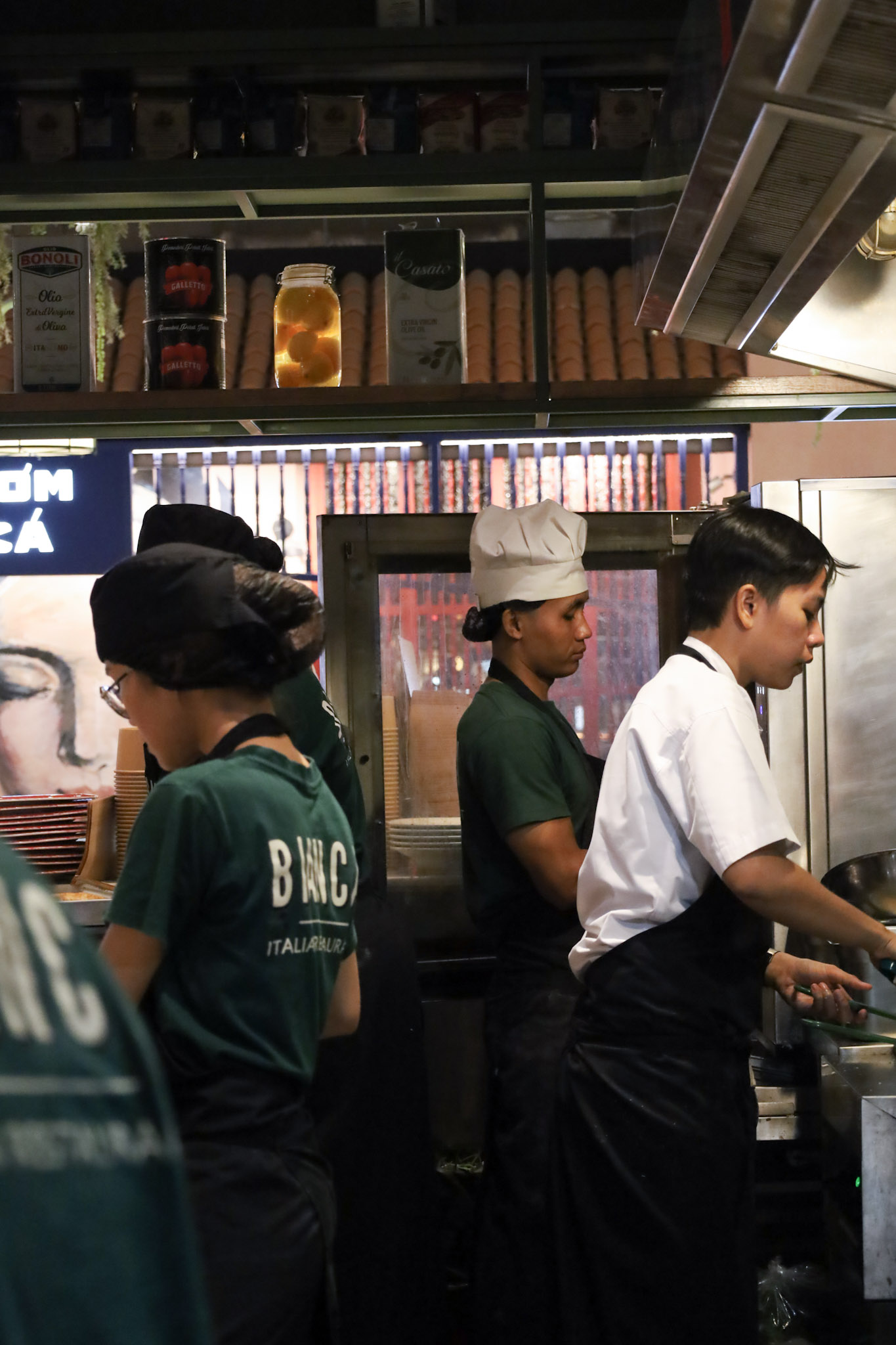 Bianca chefs at work in the open kitchen
