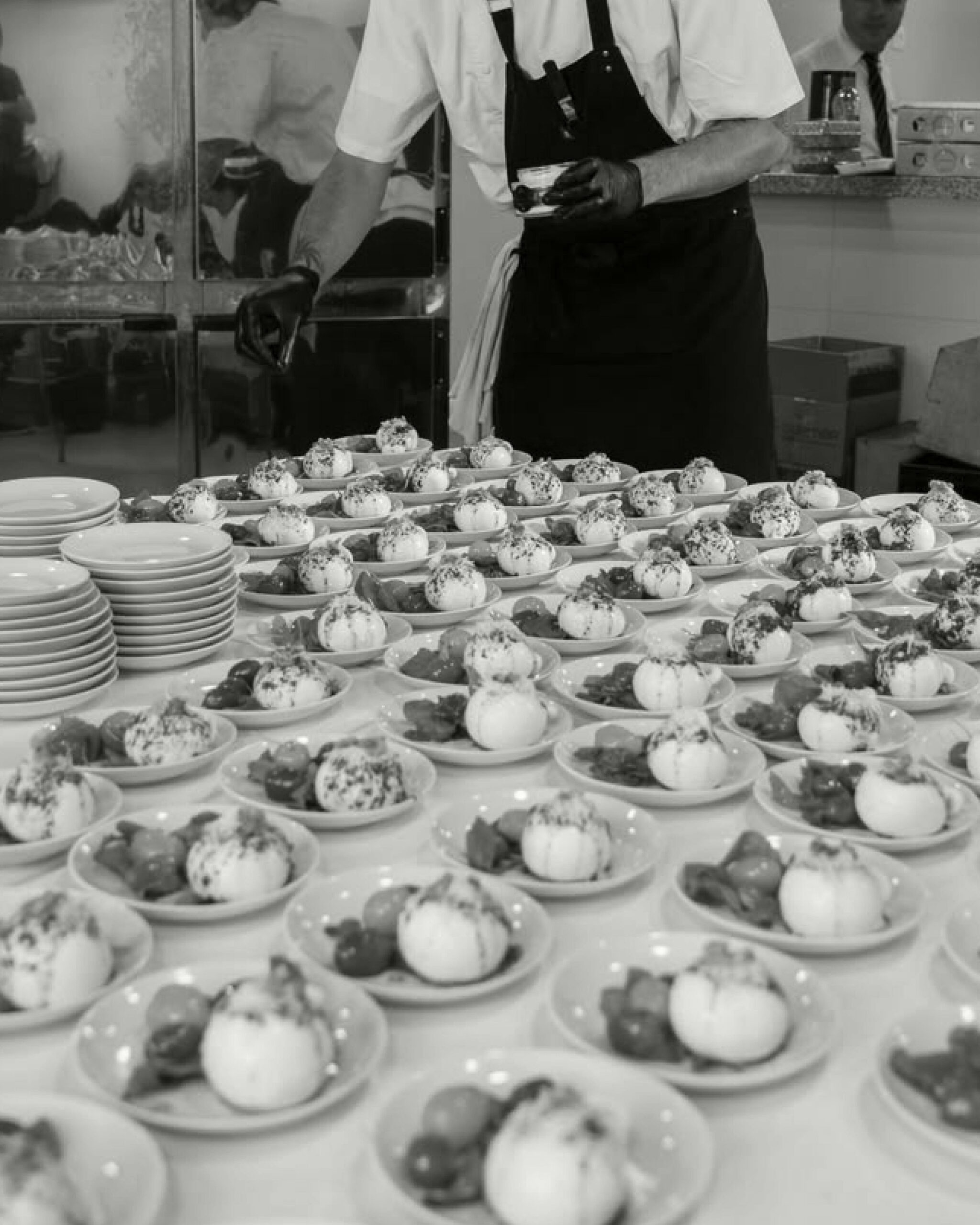 Rows of plated Italian desserts prepared by Bianca catering for a corporate event